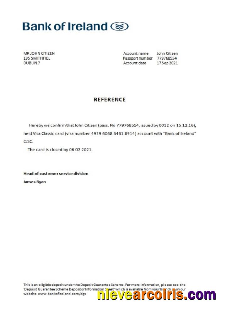 Ireland bank of Ireland closure reference